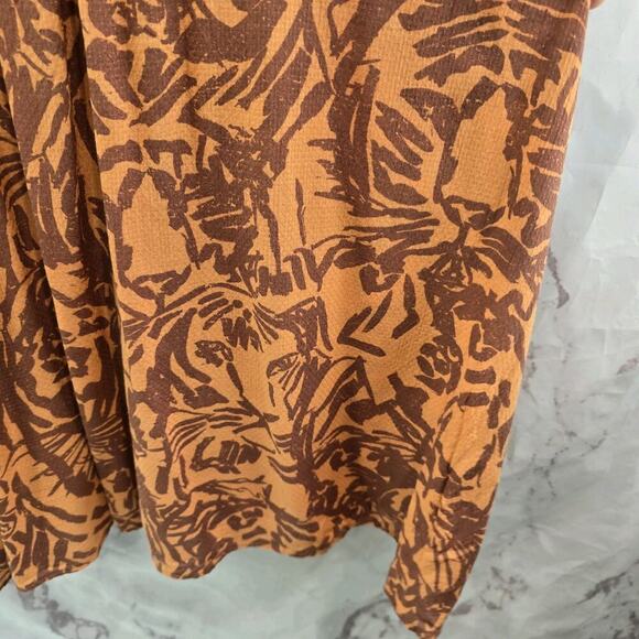 Anthropologie Dress Womens Medium Linen Piper Criss Cross Smocked Cut Out Orange - Picture 4 of 12